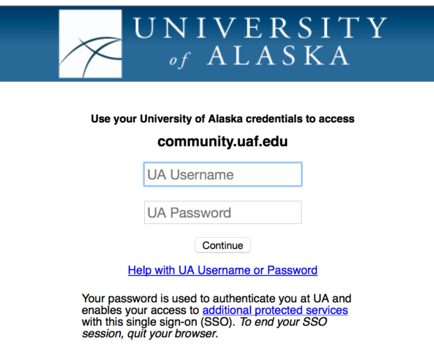 UA login credential page